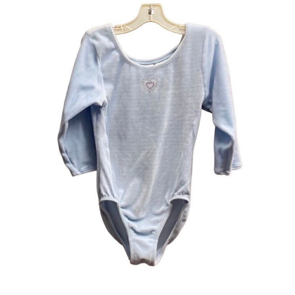 Danskin free style girls, light blue velour, ballet, gymnastics bodysuit S/M7/8